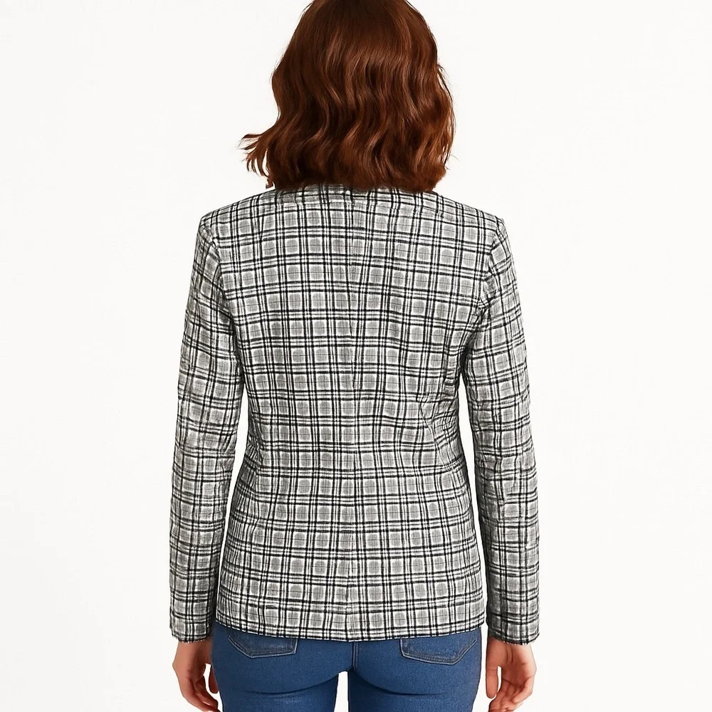 TOPSHOP Fabulous Vintage Black & White Plaid Double-Breasted Blazer Size 8 - Picture 2 of 9
